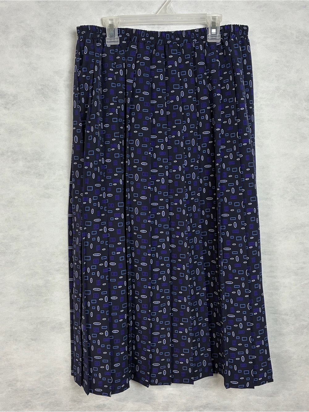 Vintage 80s 90s Koret Pleated Skirt Sz 12 Navy Purple Blue White Geometric